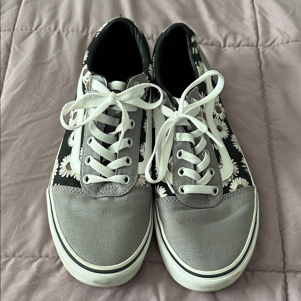 Vans Black and White Floral Sneakers